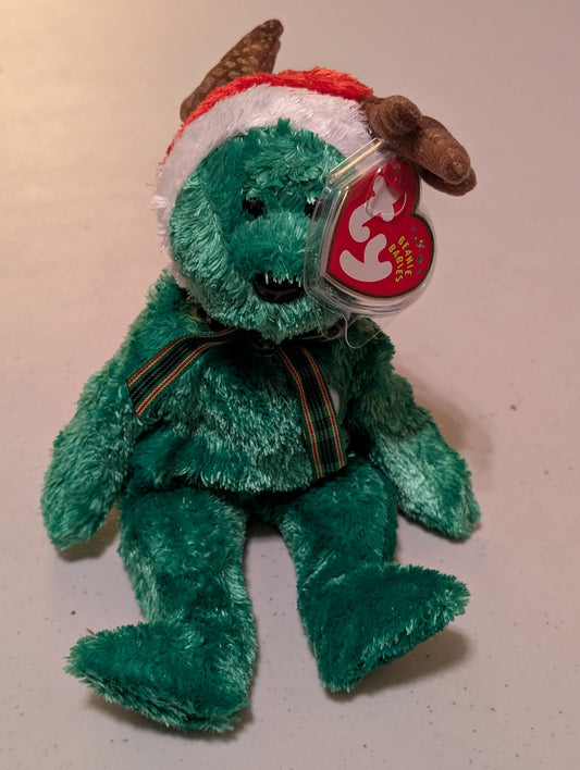 2002 Holiday Teddy the Bear - Ty Beanie Baby (Green, 2002, Vintage, MWMT, Plush Toy, Stuffed Animal, Retired)