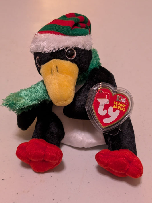 CHILLY THE PENGUIN - TY BEANIE BABY (BLACK, WHITE, RED, GREEN, 2003, VINTAGE, MWMT, PLUSH, TOY, STUFFED ANIMAL, RETIRED)