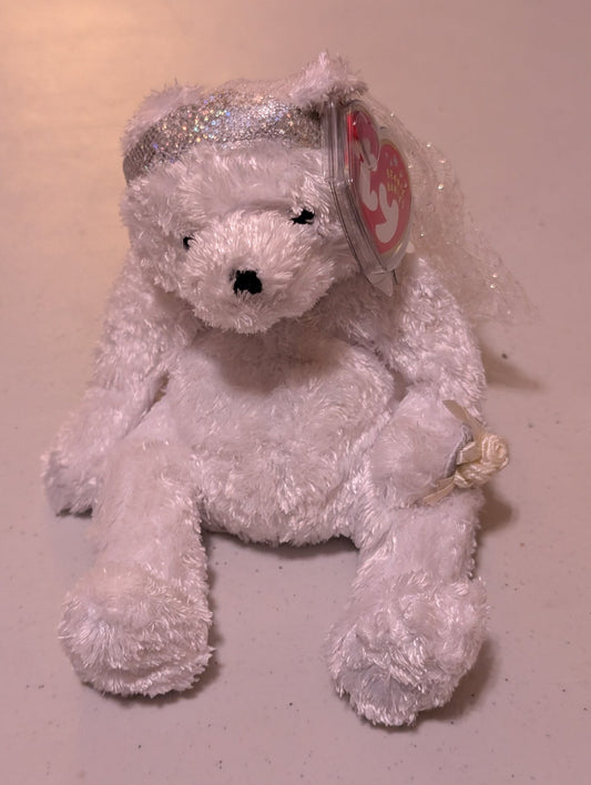 MRS. THE BEAR - TY BEANIE BABY (WHITE, 2001, VINTAGE, MWMT, PLUSH TOY, STUFFED ANIMAL, RETIRED)