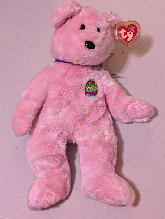 EGGS PINK TEDDY BEAR TY BUDDY PLUSH BEANIE BUDDIES STUFFED ANIMAL BEAN BAG TOY 13 (MWMT, VINTAGE, RETIRED, WITH TAG, VTG, STUFFED ANIMAL, PLUSH, TOY)