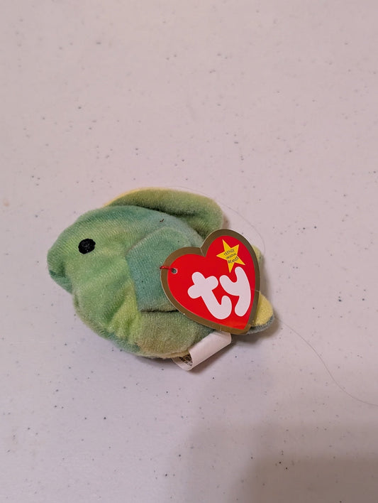 Cora the Fish - Ty Beanie Baby (Green, Yellow, 2000, Plush Toy, Stuffed Animal, MWMT, Vintage, Retired)