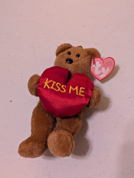KISS ME THE BEAR - TY VALENTINY (BROWN, RED, 1999, PLUSH TOY, STUFFED ANIMAL, MWMT, VINTAGE, RETIRED)