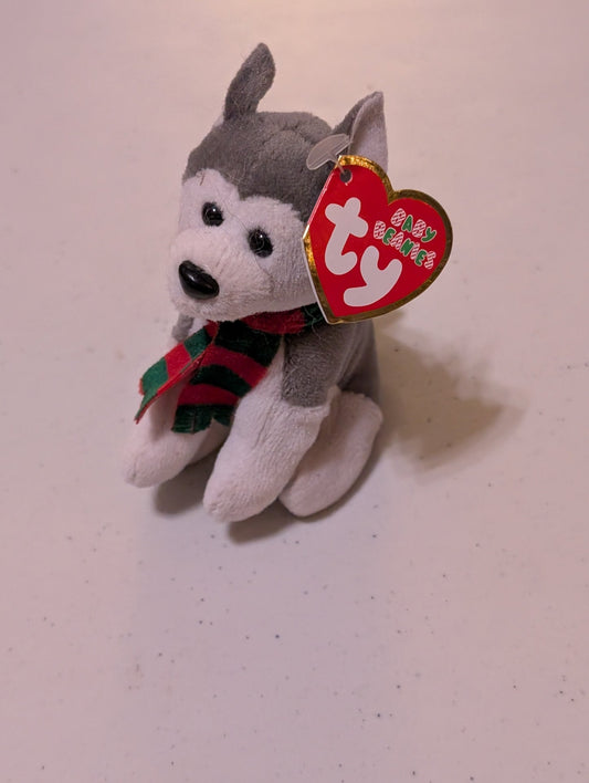 Aiko the Dog - Ty Beanie Baby (Gray, White, Red, Green, 2002, Plush Toy, Stuffed Animal, MWMT, Vintage, Retired)