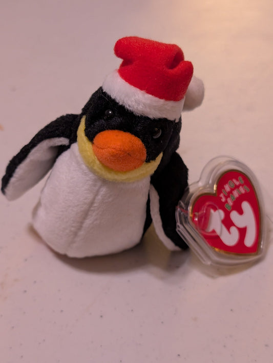 WADDLES THE PENGUIN - TY JINGLE BEANIE (BLACK, WHITE, RED, 2001, PLUSH TOY, STUFFED ANIMAL, MWMT, VINTAGE, RETIRED)