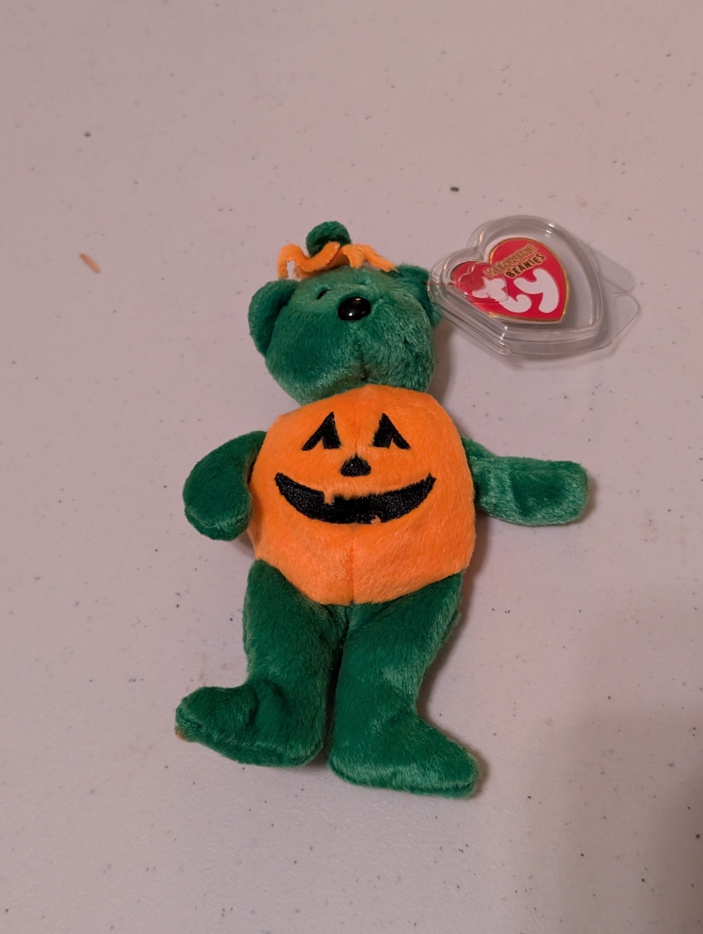 HAUNT THE BEAR - TY JINGLE BEANIE BABY (GREEN, ORANGE, 2001, PLUSH, TOY, STUFFED ANIMAL, MWMT, VINTAGE, RETIRED)