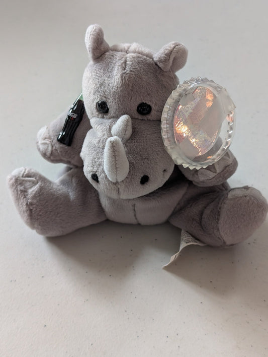 RHINY THE RHINOCEROS TANZANIA 1999   (COKE, COCA-COLA, COCOA COLA INTERNATIONAL, MWMT, VINTAGE, RETIRED, WITH TAG, VTG, STUFFED ANIMAL, PLUSH, TOY, BEAN BAG)