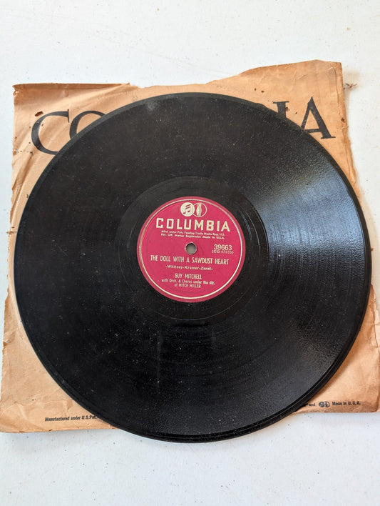 GUY MITCHELL WITH MITCH MILLER'S ORCHESTRA THE DOLL WITH A SAWDUST HEART 78 RPM SHELLAC RECORD, COLUMBIA 39663
