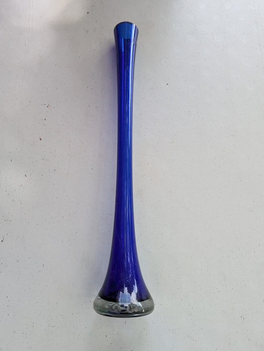 Cobalt Blue Blown Glass Vase Vintage Mid Century Modern