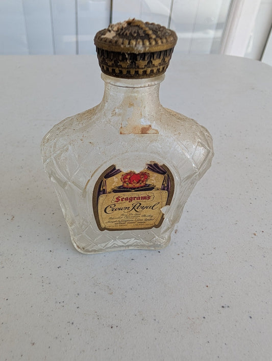 CROWN ROYAL VINTAGE SMALL / MINI LIQUOR / LIQUEUR EMPTY BOTTLES WITH LID