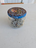 GLASS JAR - VINTAGE WITH VINTAGE FENCING STAPLES