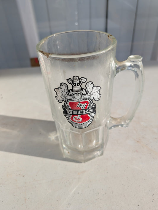 BECKS GERMAN BEER EXTRA LARGE HEAVY GLASS STEIN 8