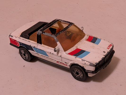 BMW 323i CABRIOLET - ALPINA TAMPO - STARBURST WHEELS 1985 MATCHBOX (Vehicle, SciFi/Fantasy, Collectable, Vintage, Loose, Missing Parts/pieces, Incomplete)