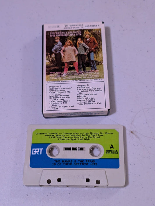 THE MAMAS & THE PAPAS 16 GREATEST HITS CASSETTE TAPE DUNHILL RECORDS(CASSETTE, TAPE, ALBUM, MUSIC, VINTAGE, OOP)