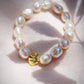 STRETCHY PEARL BRACELET WITH GOLD SHELL ACCENT - NANEA