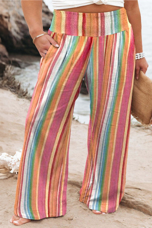 STRIPED WIDE LEG PANTS-Thriftique Marketplace