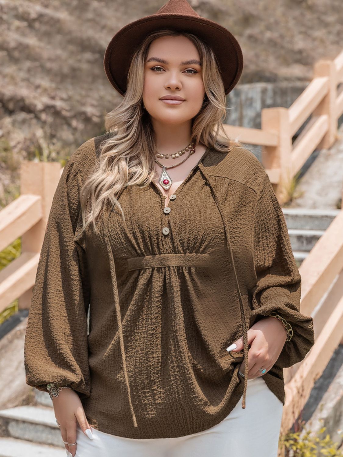 TIE NECK LONG SLEEVE BLOUSE-Thriftique Marketplace