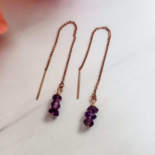 PURPLE AMETHYST BEADS THREADER EARRINGS