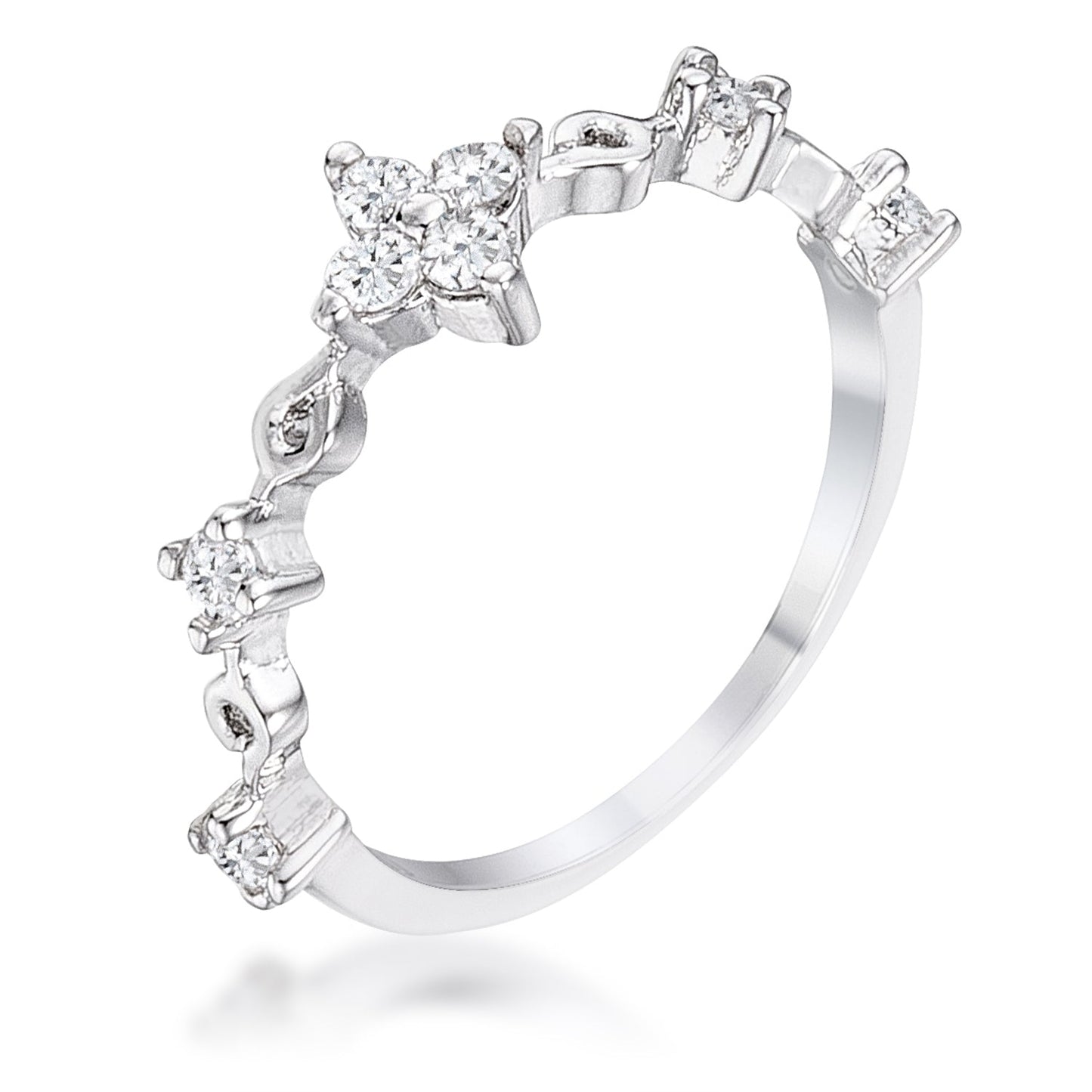 .24CT PLATED CZ MINI FLORAL HALF ETERNITY STACKABLE BAND