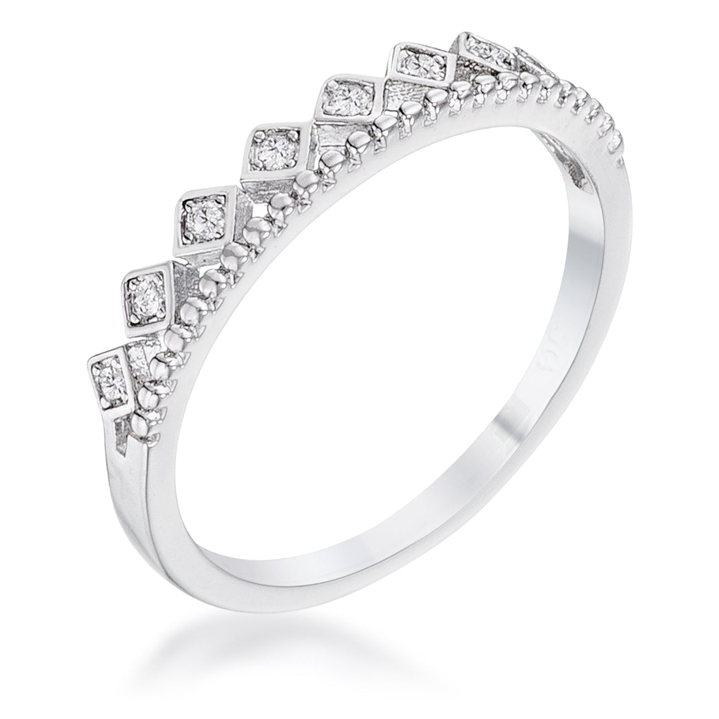 .14CT PLATED CZ MINI CROWN STACKABLE BAND