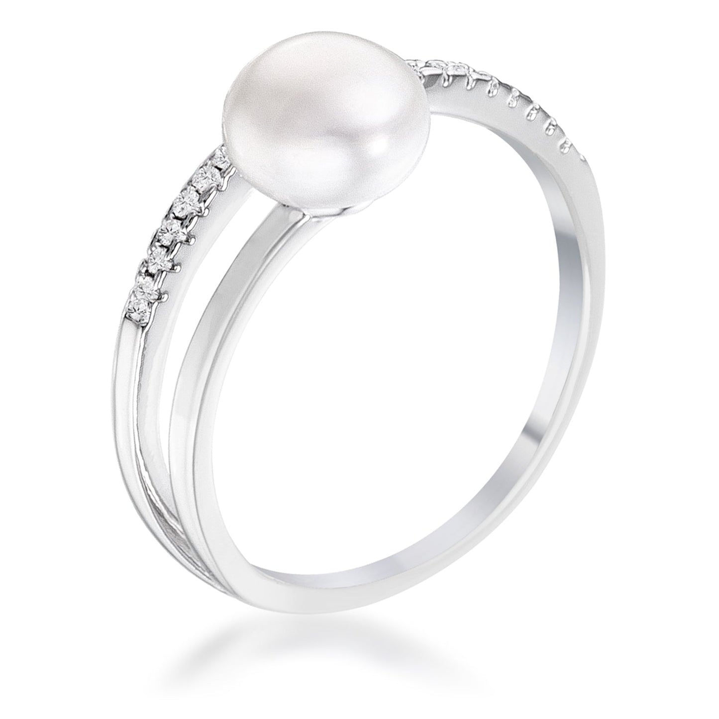 .15CT PLATED FRESHWATER PEARL RING WITH CZ MICRO PAVE BAND