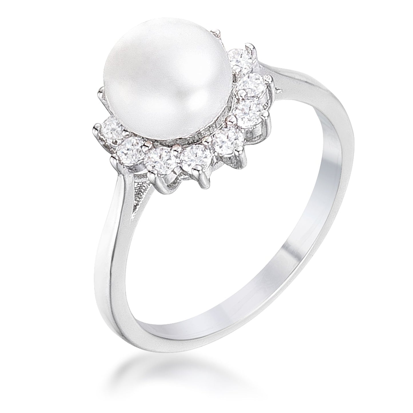 .36CT PLATED FRESHWATER PEARL AND CZ HALO RING