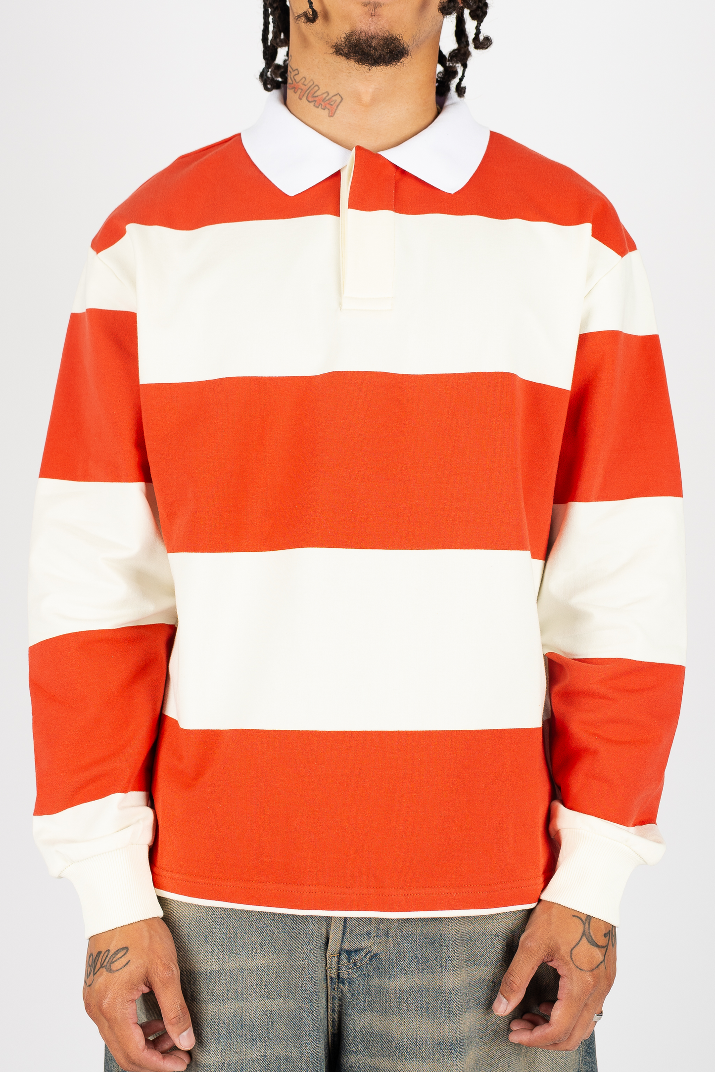 THE LABEL STRIPED RUGBY POLO