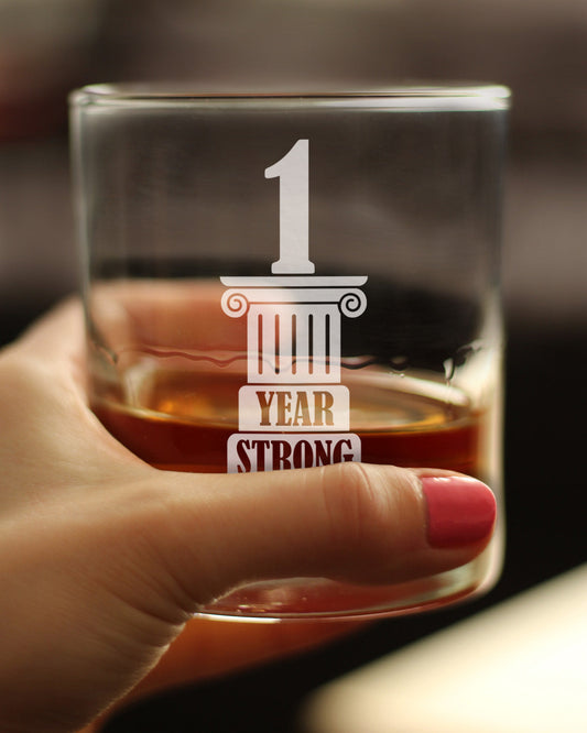 1 YEAR STRONG ENGRAVED ROCKS GLASS GIFTS 1ST ANNIVERSARY PARTY DECOR WEIGHTED WHISKEY GLASSES - 10.25 OZ