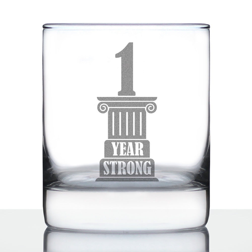 1 YEAR STRONG ENGRAVED ROCKS GLASS GIFTS 1ST ANNIVERSARY PARTY DECOR WEIGHTED WHISKEY GLASSES - 10.25 OZ