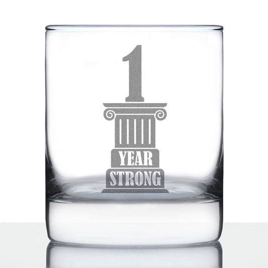 1 YEAR STRONG ENGRAVED ROCKS GLASS GIFTS 1ST ANNIVERSARY PARTY DECOR WEIGHTED WHISKEY GLASSES - 10.25 OZ