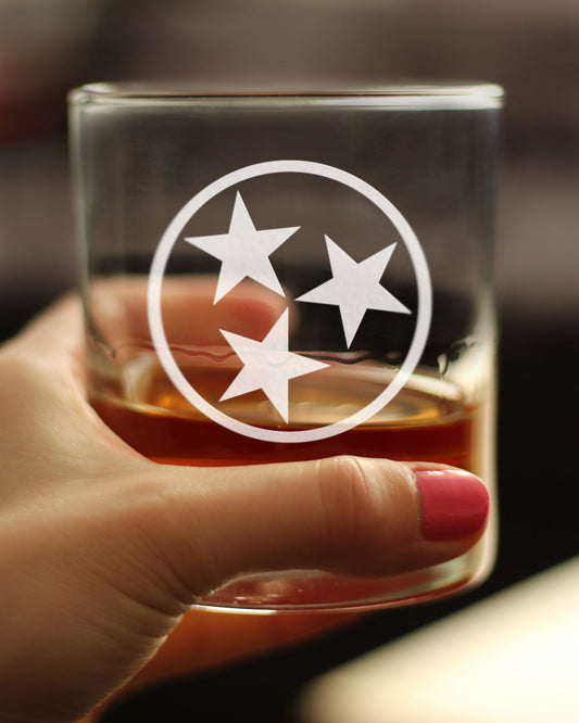 TENNESSEE FLAG WHISKEY ROCKS GLASS - STATE THEMED DRINKING DECOR AND GIFTS FOR TENNESSEAN WOMEN & MEN - 10.25 OZ WHISKY TUMBLER GLASSES