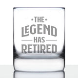 THE LEGEND HAS RETIRED - WHISKEY ROCKS GLASS - FUNNY RETIREMENT GIFTS FOR BOSS OR COWORKERS - 10.25 OZ