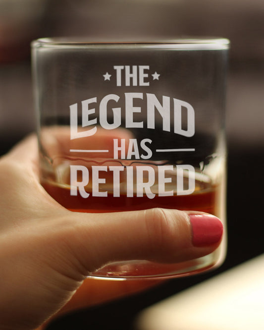 THE LEGEND HAS RETIRED - WHISKEY ROCKS GLASS - FUNNY RETIREMENT GIFTS FOR BOSS OR COWORKERS - 10.25 OZ