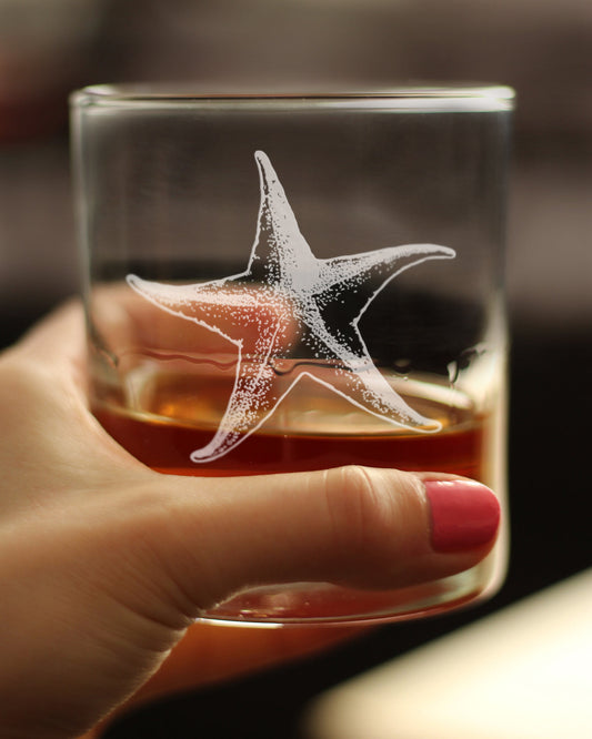 STARFISH ROCKS GLASS - BEACH THEMED DECOR AND DECORATIVE OCEAN GLASSWARE GIFTS FOR WOMEN AND MEN - 10.25 OZ GLASSES