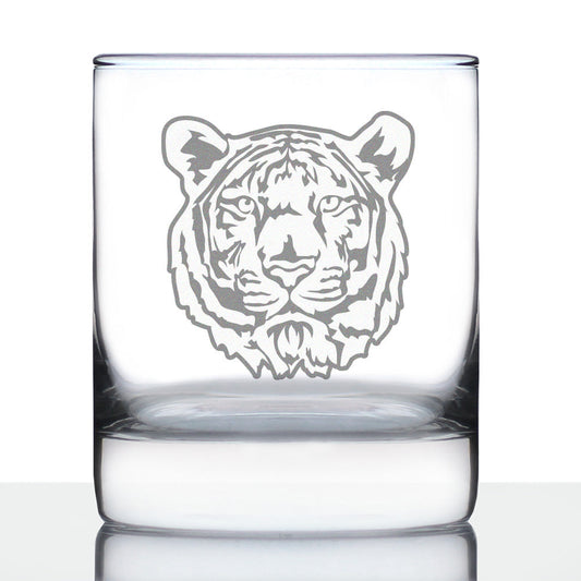 TIGER FACE WHISKEY ROCKS GLASS - UNIQUE TIGER THEMED DECOR AND GIFTS FOR ANIMAL LOVERS - 10.25 OZ GLASSES
