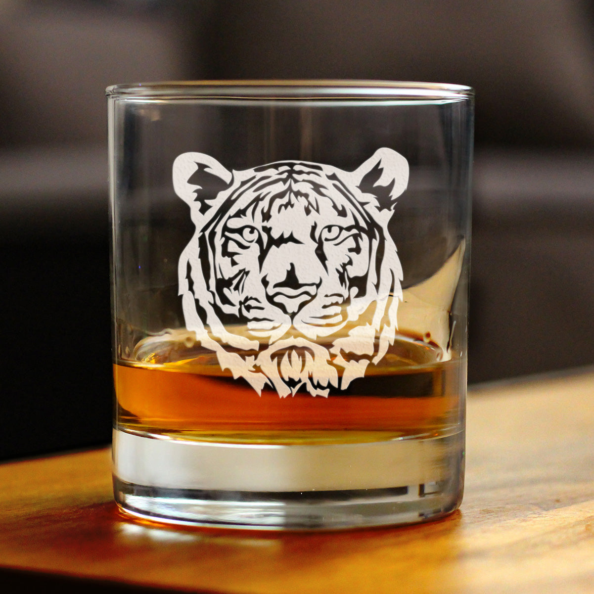 TIGER FACE WHISKEY ROCKS GLASS - UNIQUE TIGER THEMED DECOR AND GIFTS FOR ANIMAL LOVERS - 10.25 OZ GLASSES