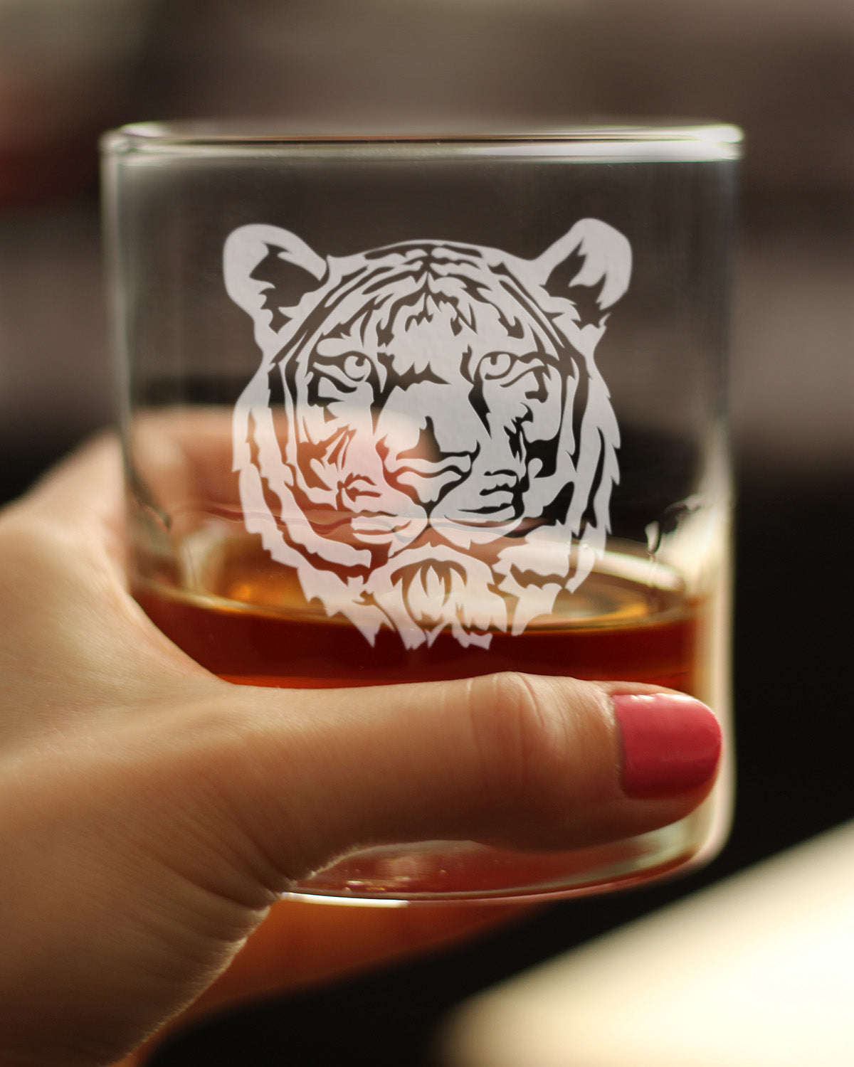 TIGER FACE WHISKEY ROCKS GLASS - UNIQUE TIGER THEMED DECOR AND GIFTS FOR ANIMAL LOVERS - 10.25 OZ GLASSES