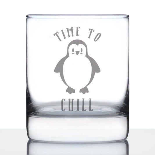 TIME TO CHILL - FUNNY CUTE PENGUIN THEMED GIFTS AND DECOR FOR MEN & WOMEN - FUN WHISKY DRINKING TUMBLER DÉCOR
