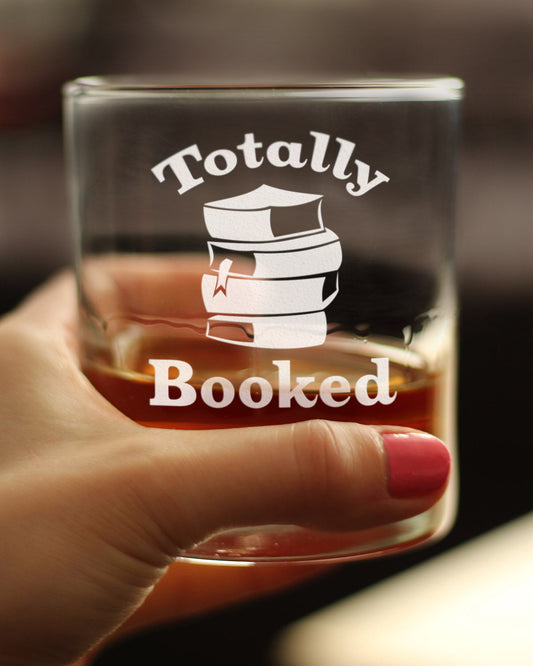 TOTALLY BOOKED - WHISKEY ROCKS GLASS - CUTE FUNNY BOOK CLUB GIFTS FOR LOVERS OF READING & FUN LIBRARIANS - 10.25 OZ