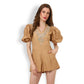 TONAL EMBROIDERED BROWN ROMPER DRESS - XS TO XL