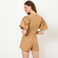 TONAL EMBROIDERED BROWN ROMPER DRESS - XS TO XL