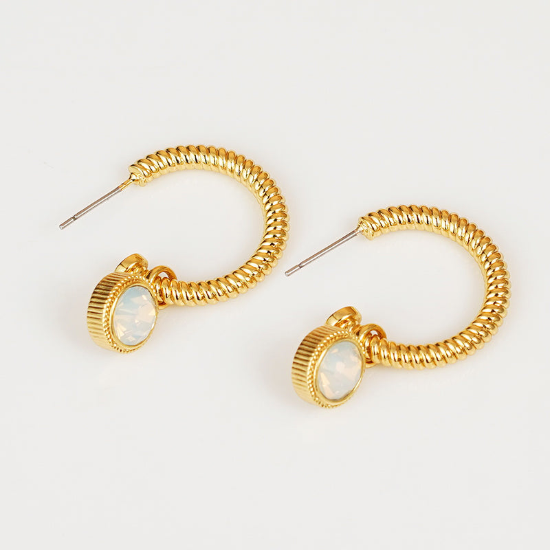 ROPE CAT'S EYE STONE C-HOOP EARRINGS-Thriftique Marketplace