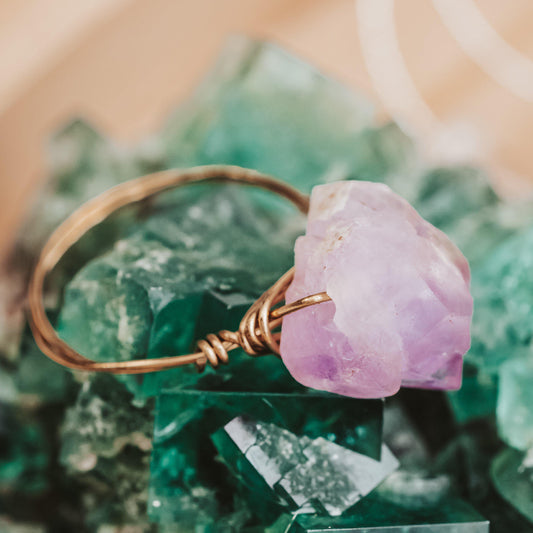 RAW PURPLE AMETHYST WIRE WRAPPED STATEMENT RING