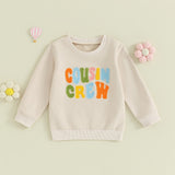 TODDLER BABY KIDS BOYS GIRLS FUZZY LETTER EMBROIDERY COUSIN CREW MATCHING LONG SLEEVE ROUND NECK PULLOVER LOOSE TOP