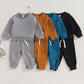 TODDLER BABY BOYS GIRLS 2PCS FALL OUTFITS LONG SLEEVE SPLIT HEM TOPS POCKET PANTS SOLID COLOR CLOTHES SETS