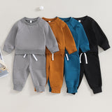 TODDLER BABY BOYS GIRLS 2PCS FALL OUTFITS LONG SLEEVE SPLIT HEM TOPS POCKET PANTS SOLID COLOR CLOTHES SETS