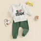 BABY TODDLER BOYS 2PCS GO TEAM FALL OUTFIT FOOTBALL LETTER EMBROIDERY LONG SLEEVE O-NECK TOP AND SOLID COLOR PANTS SET