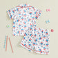 TODDLER GIRLS PATRIOTIC PAJAMAS SET SUMMER STAR/BOW PRINT BUTTON UP SHORT SLEEVES SHIRT WITH ELASTIC SHORTS FOR LOUNGEWEAR
