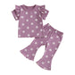 TODDLER KIDS GIRL 2PCS SUMMER OUTFIT RUFFLE SHORT SLEEVE FLORAL FLOWERS PRINT TOP + BELL BOTTOM PANTS SET CLOTHES