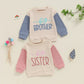 TODDLER KIDS BIG BROTHER / SISTER PULLOVER LETTER EMBROIDERY ROUND NECK CONTRASTING COLOR LONG SLEEVE WAFFLE TOP