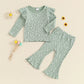 TODDLER KIDS GIRLS 2PCS FALL OUTFIT RUFFLE FLOWER PRINT LONG SLEEVE TOP + FLARE PANTS SET